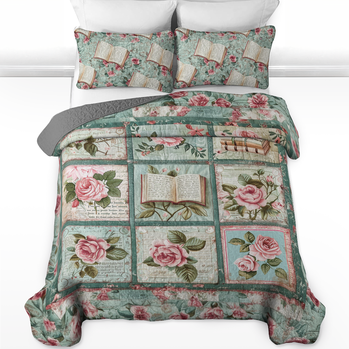 Shineful All Season Quilt 3-Piece Set Romantic Literary Blooms