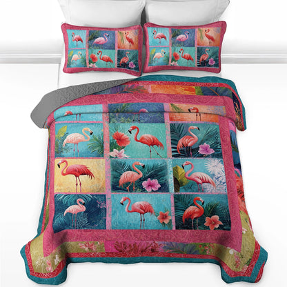 Shineful All Season Quilt 3-Piece Set - Flamingo Paradise