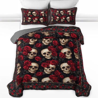 Shineful All Season Quilt 3-Piece Set - The Elegance Of Skulls