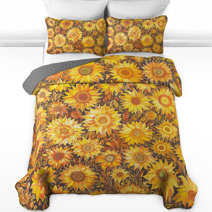 Shineful All Season Quilt 3-Piece Set Golden Sunflower Bloom