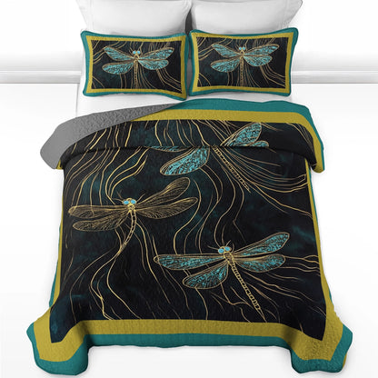 Shineful All Season Quilt 3-Piece Set - Mystic Dragonfly