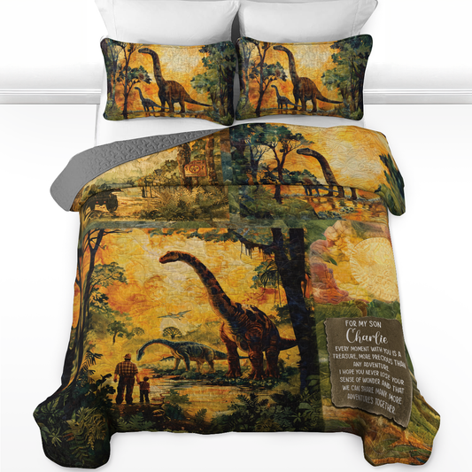 Shineful Personalized All Season Quilt 3-Piece Set Father-Son Dino Adventure