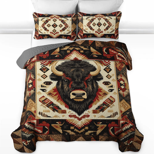 Ensemble de courtepointe toutes saisons Shineful 3 pièces Native American Buffalo Spirit 