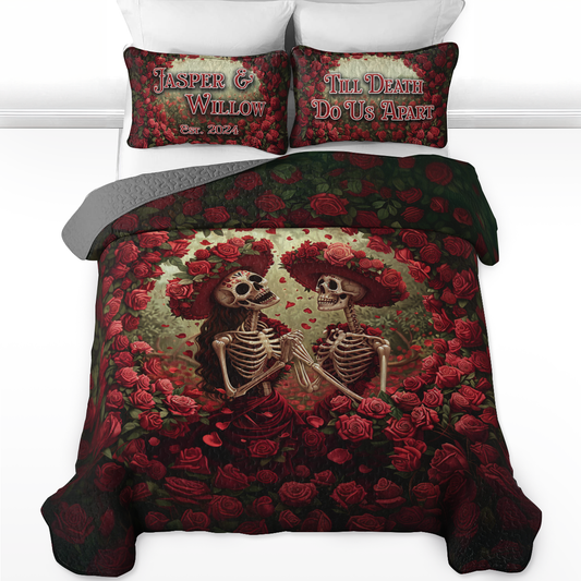 Shineful Personalisiertes 3-teiliges Steppdecken-Set für alle Jahreszeiten Forever Yours Skull Love