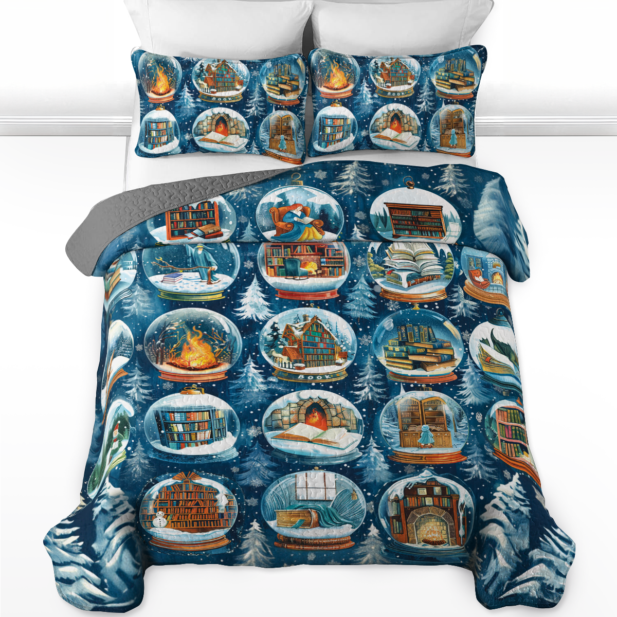 Shineful All Season Quilt 3-teiliges Set Frosty Bibliophile's Dream