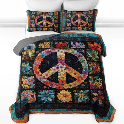 Shineful All Season Quilt 3-Piece Set - Hippie Peace Blossom