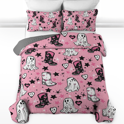 Shineful All Season Quilt 3-Piece Set Ghostly Pink Cowgirl