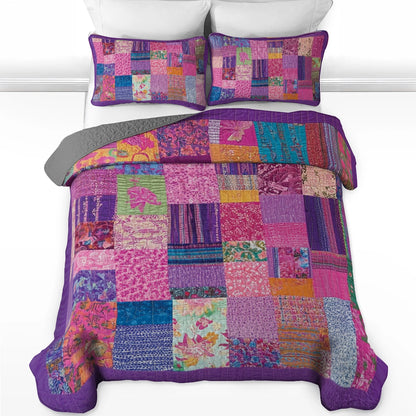 Glänzendes 3-teiliges Quilt-Set für alle Jahreszeiten – Boho Patchwork Dreams