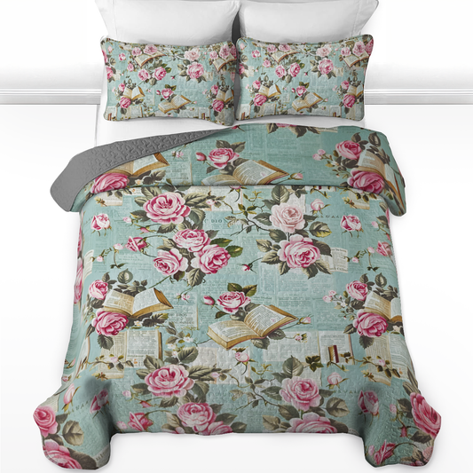 Shineful All Season Quilt 3-Piece Set Rose Romantic Reads