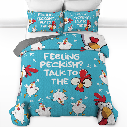 Shineful All Season Quilt 3-Piece Set Talk to the Chicken Blue