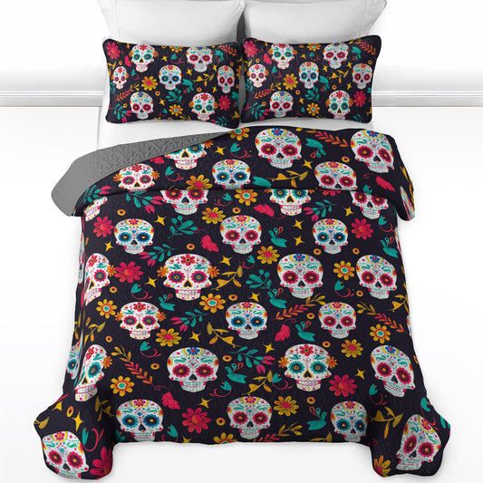 Shineful All Season Quilt 3-Piece Set Sugar Skull Garden