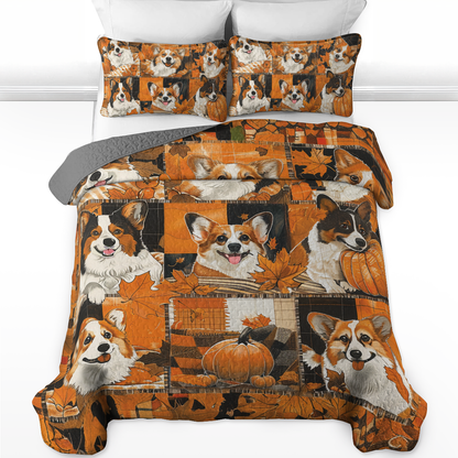 Shineful All Season Quilt 3-Piece Set Cute Corgi Autumn