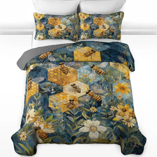 Ensemble de courtepointe toutes saisons Shineful 3 pièces - Bee Cozy Dreams