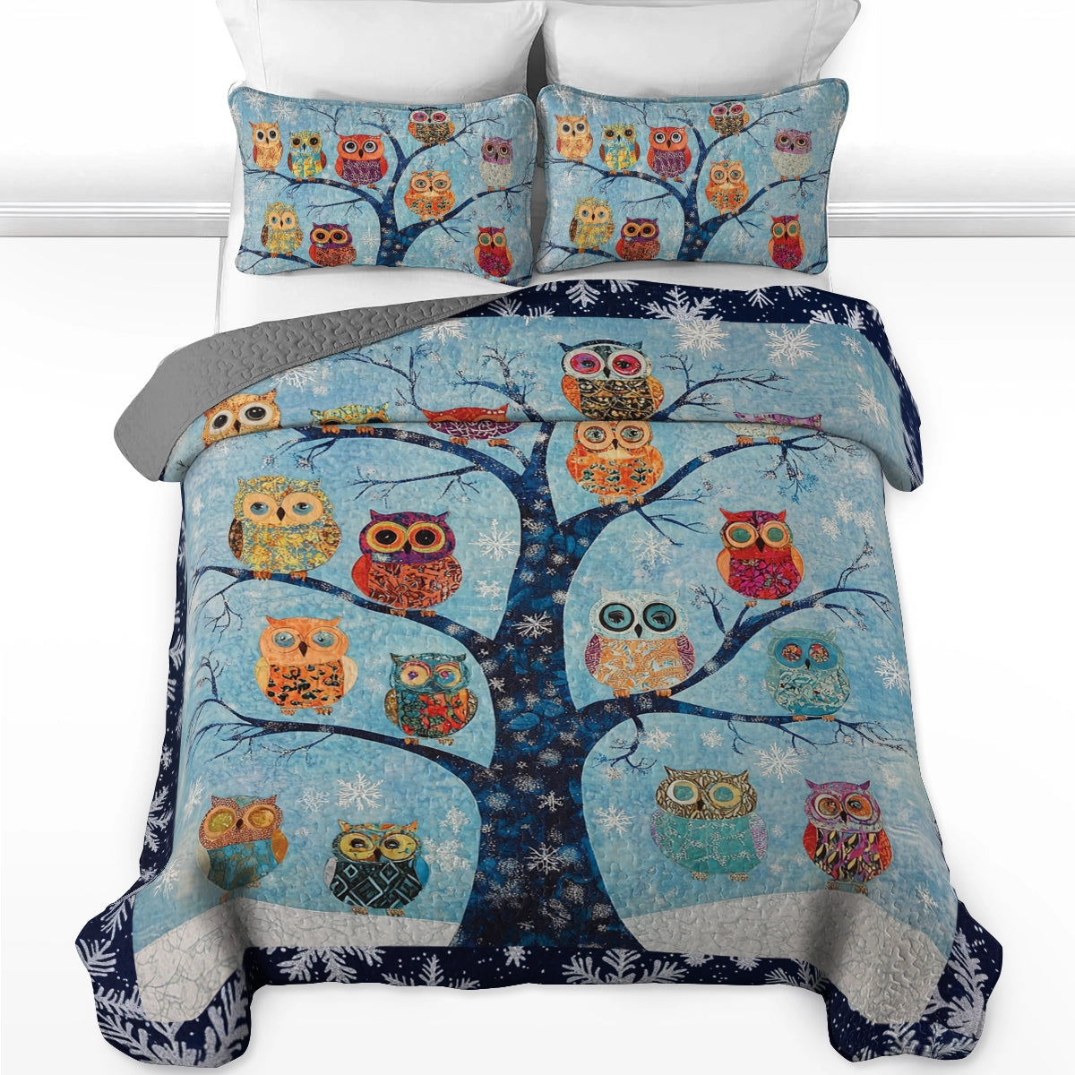 Shineful All Season Quilt 3-teiliges Set - Winter Owl Tree 