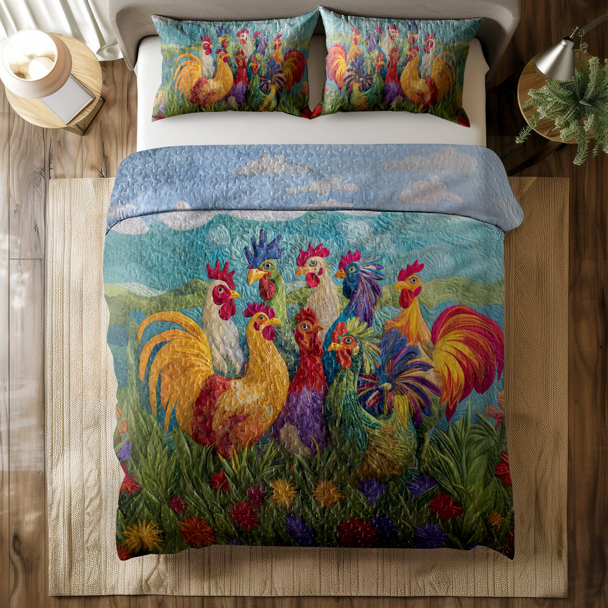 Shineful All Season Quilt 3-Piece Set Morning Glory Rooster