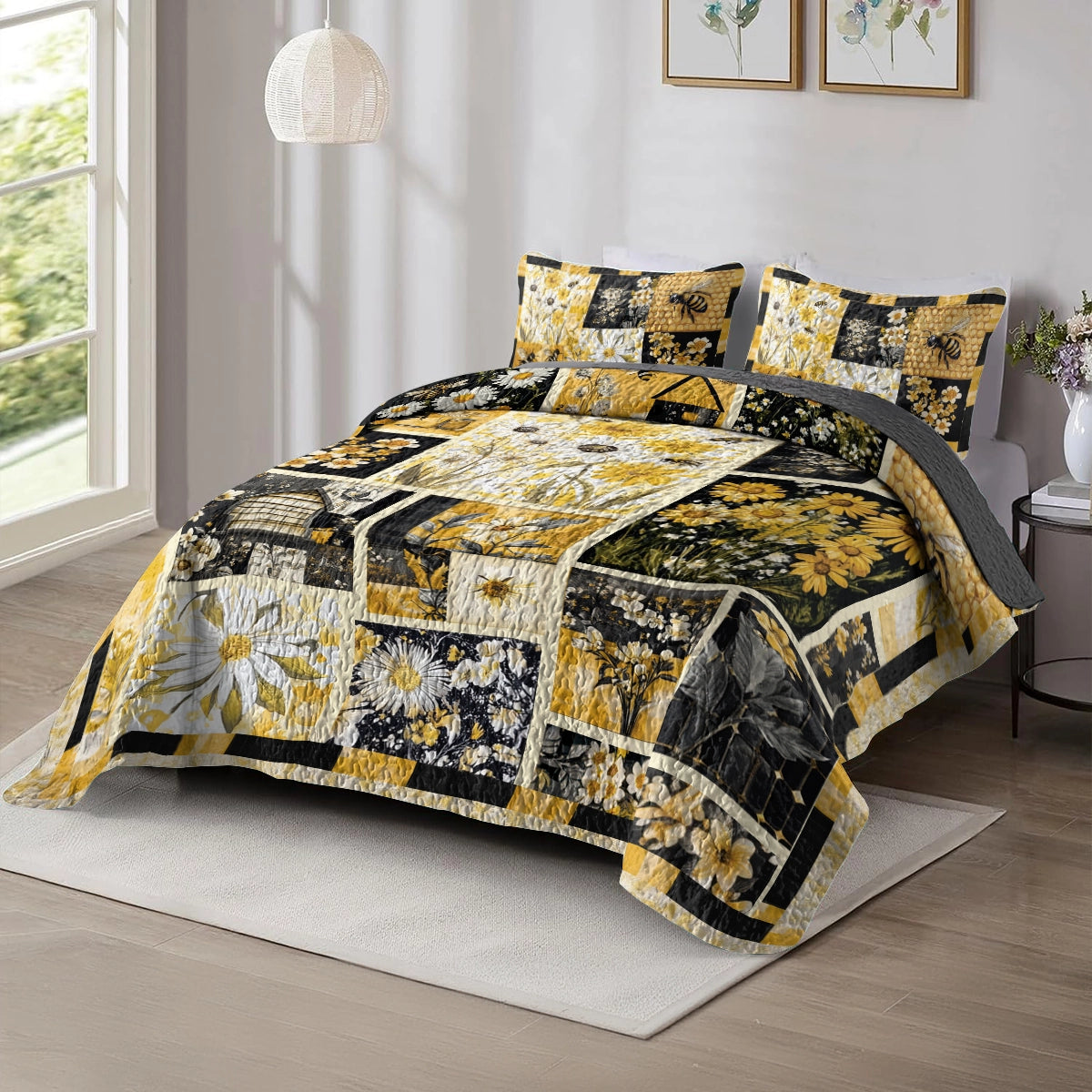 Shineful All Season Quilt 3-Piece Set Bee Meadow Comfort