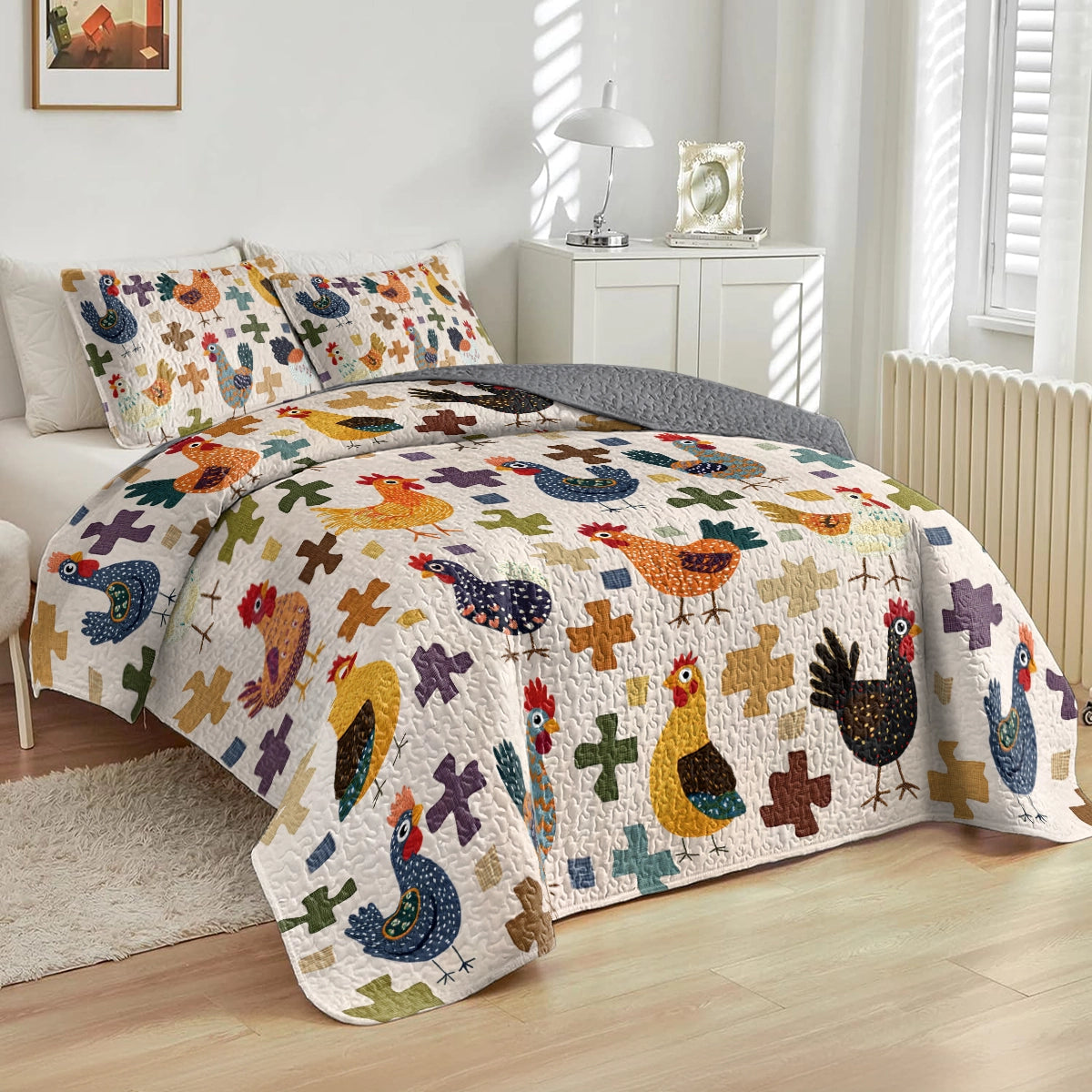 Shineful All Season Quilt 3-Piece Set The Clucky Chicken Crew