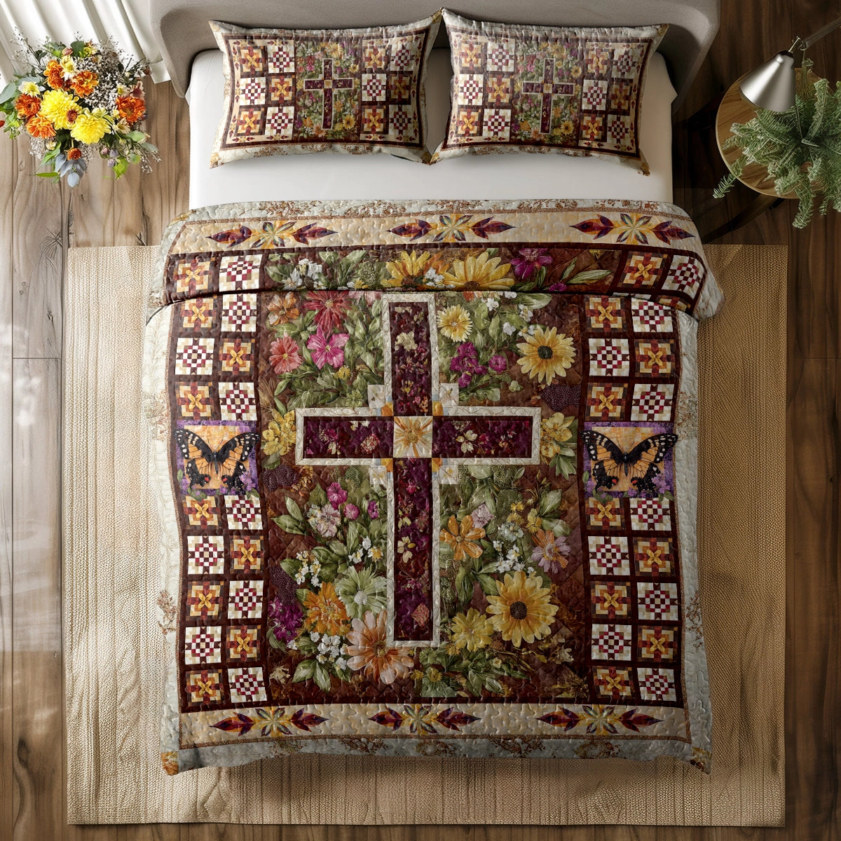 Shineful All Season Quilt 3-Piece Set God's Garden Comforter