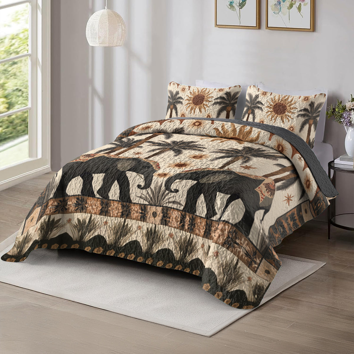 Shineful All Season Quilt 3-Piece Set Elephant Savannah Dream