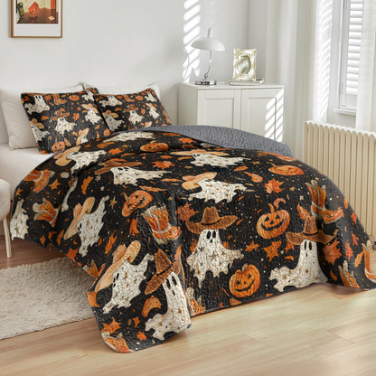 Shineful All Season Quilt 3-Piece Set Brown Ghostly Cowboy