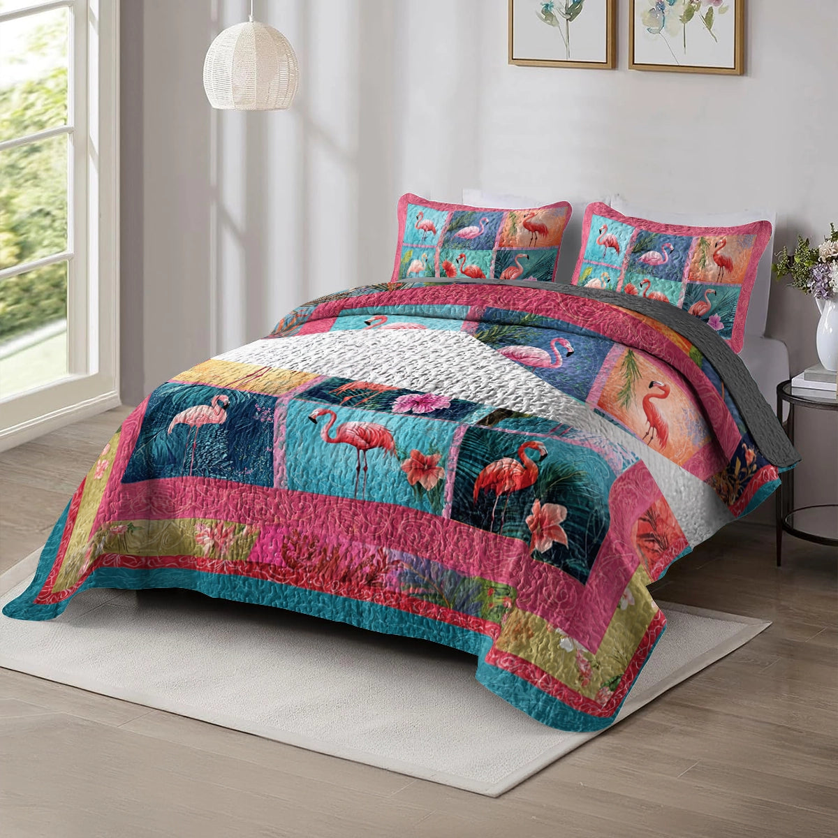 Shineful All Season Quilt 3-Piece Set - Flamingo Paradise