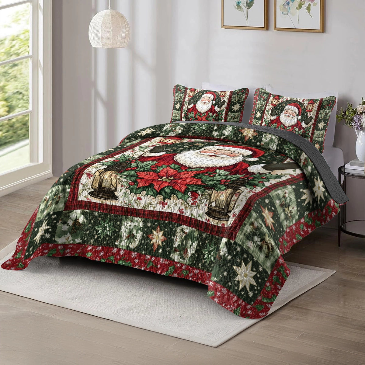 Shineful All Season Quilt 3-Piece Set Christmas Santa’s Holiday Cheer