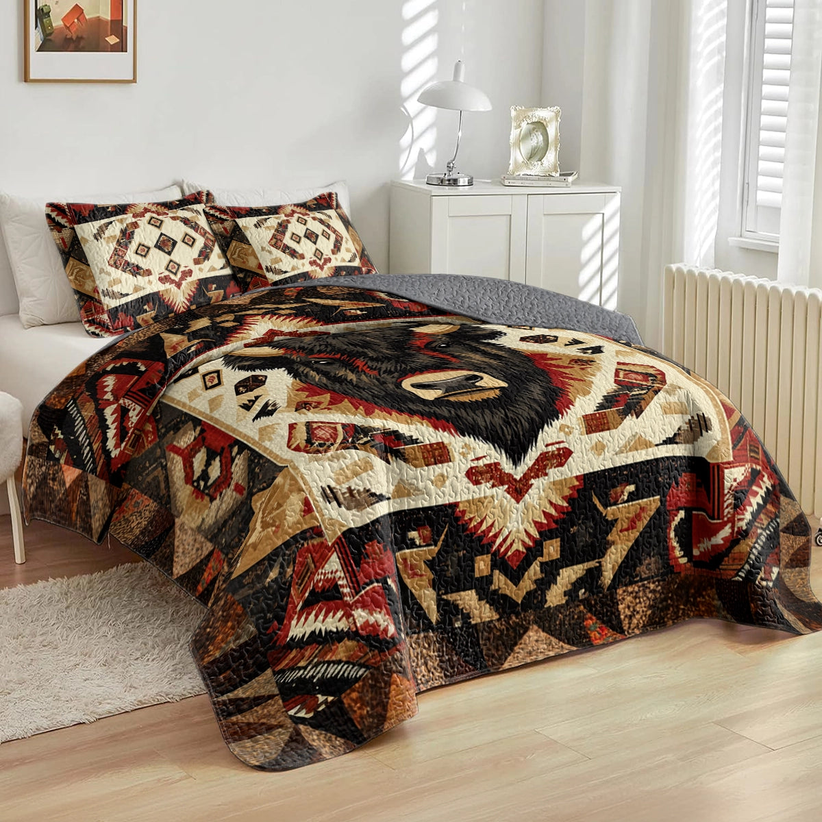 Shineful All Season Quilt 3-Piece Set Native American Buffalo Spirit