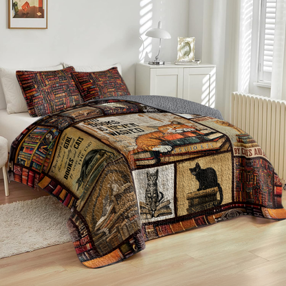 Shineful All Season Quilt 3-Piece Set Purrfectly Literary Bookish Cat