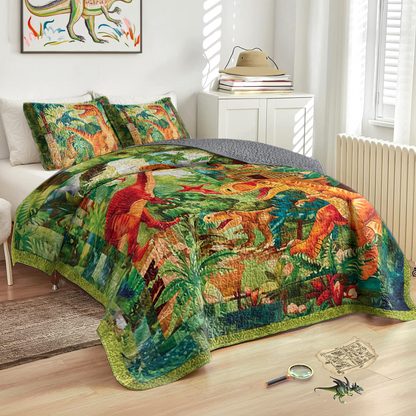 Shineful All Season Quilt 3-Piece Set Jurassic Jungle