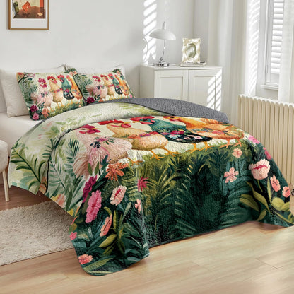 Shineful All Season Quilt 3-Piece Set Chicken Tropical Cluck Quilt