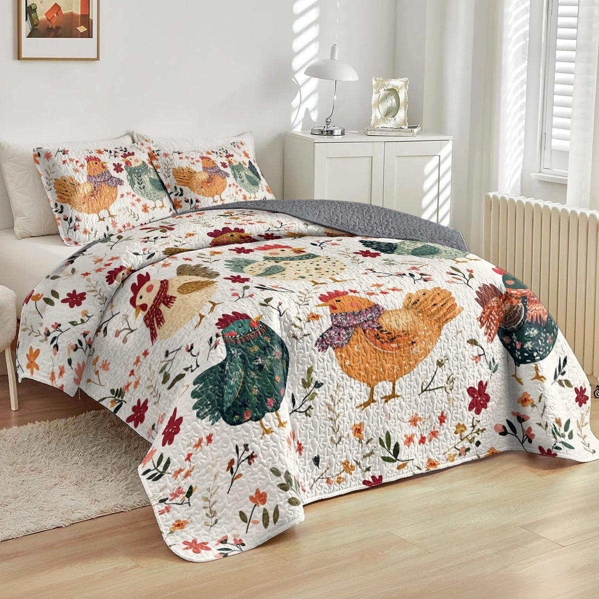 Shineful All Season Quilt 3-Piece Set Chicken Cozy Cluck Quilt