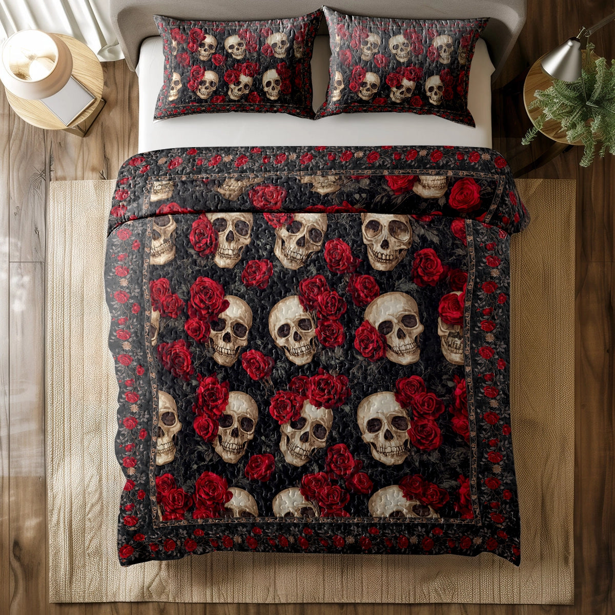 Shineful All Season Quilt 3-Piece Set - The Elegance Of Skulls