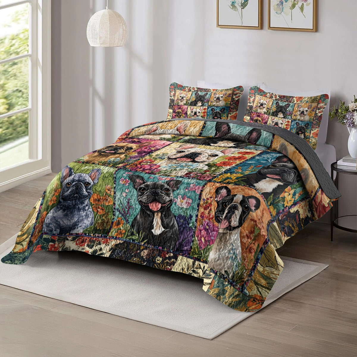 Shineful All Season Quilt 3-Piece Set - French Bulldog Garden