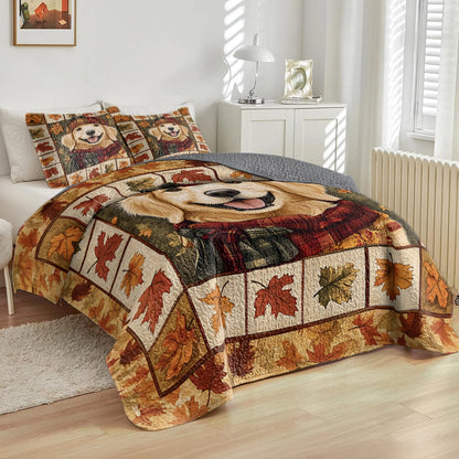 Shineful All Season Quilt 3-Piece Set Golden Autumn Paws