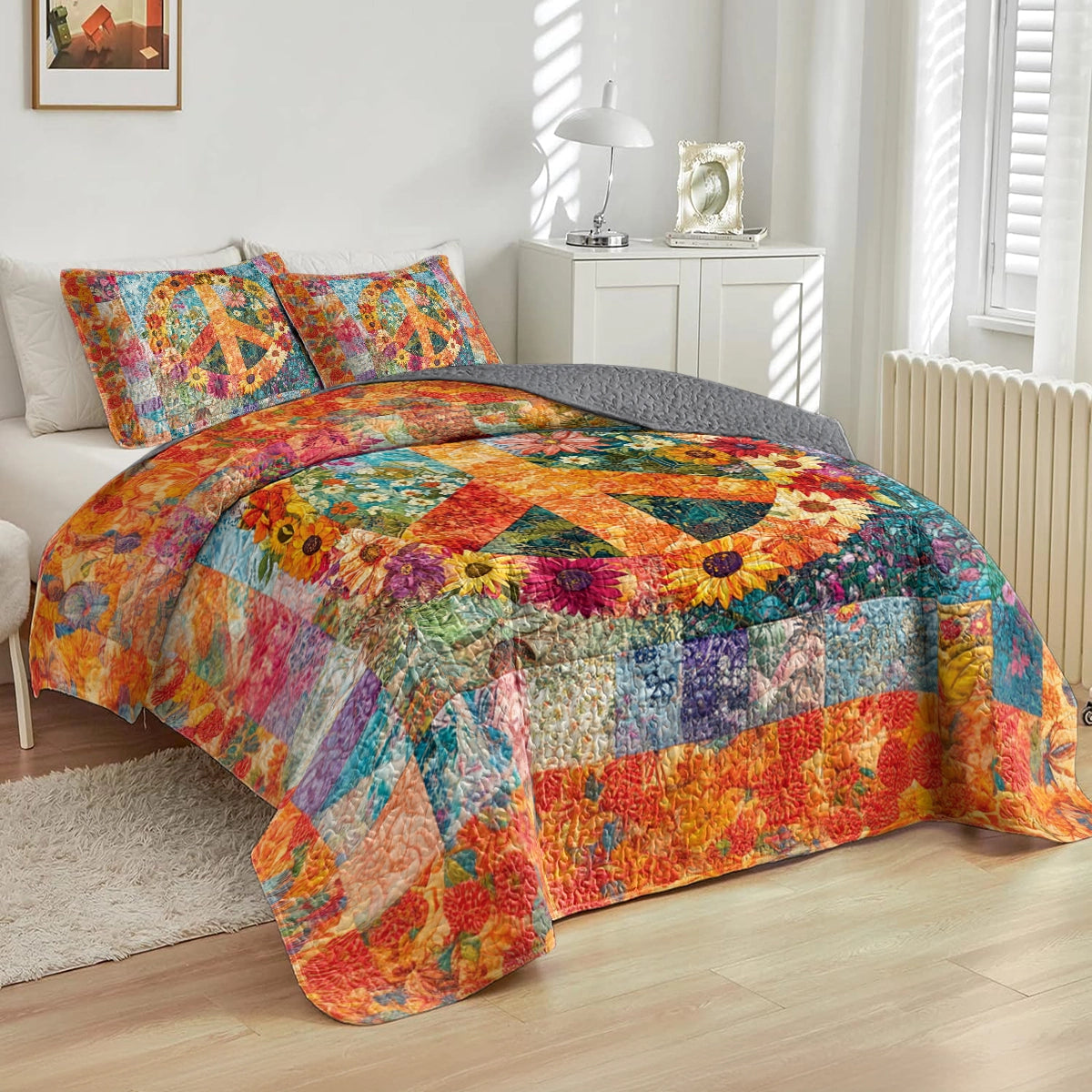 Shineful All Season Quilt 3-Piece Set Hippie Floral Unity