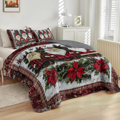 Shineful All Season Quilt 3-Piece Set Christmas Plaid Gnome Wonderland