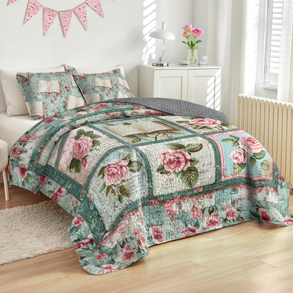 Shineful All Season Quilt 3-Piece Set Romantic Literary Blooms