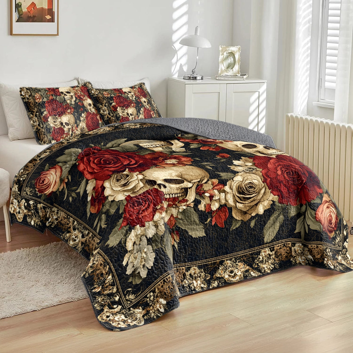 Shineful All Season Quilt 3-Piece Set Skull Crimson Shadows