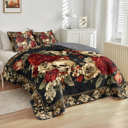 Shineful All Season Quilt 3-Piece Set Skull Crimson Shadows