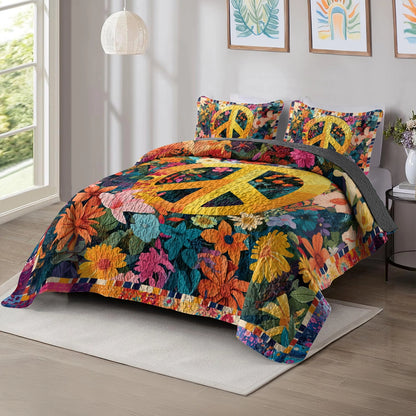 Shineful All Season Quilt 3-Piece Set Retro Love & Peace