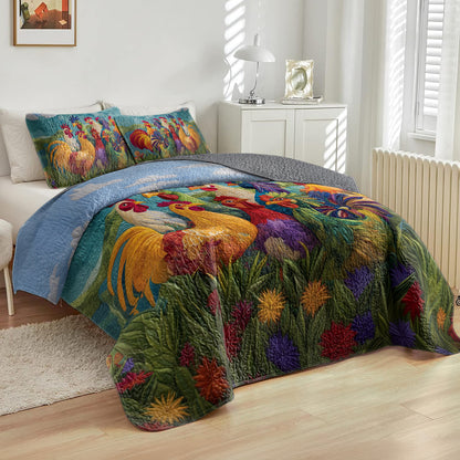 Shineful All Season Quilt 3-Piece Set Morning Glory Rooster