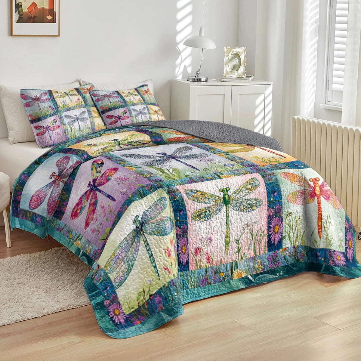 Shineful All Season Quilt 3-Piece Set - Dragonfly Garden