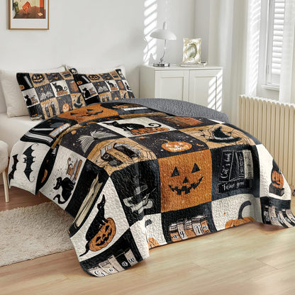 Shineful All Season Quilt 3-Piece Set Halloween Bookish Cat