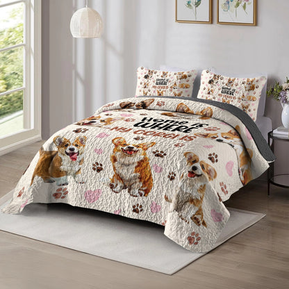 Shineful All Season Quilt 3-Piece Set Happy Home Corgi