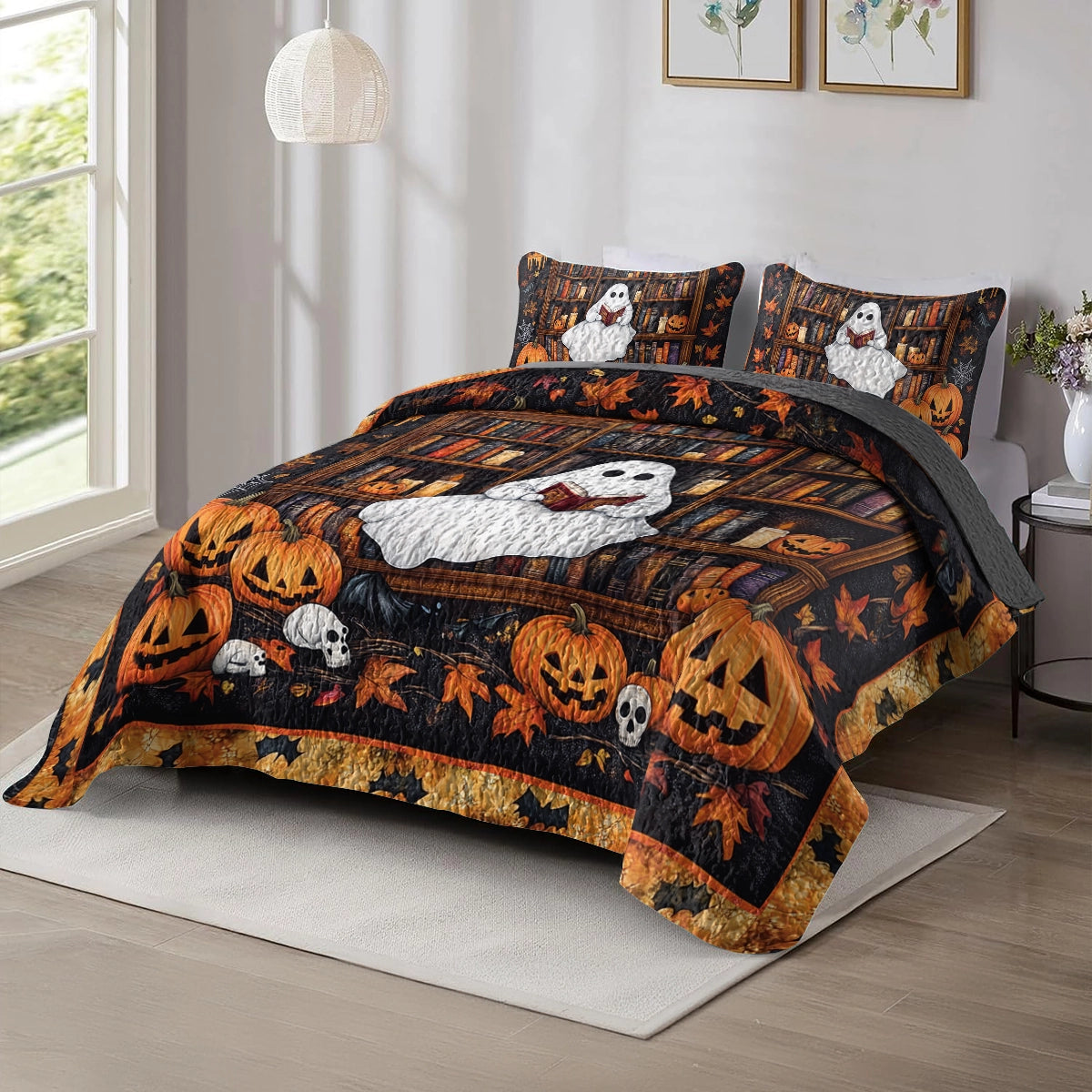 Shineful All Season Quilt 3-Piece Set Haunted Library Reading