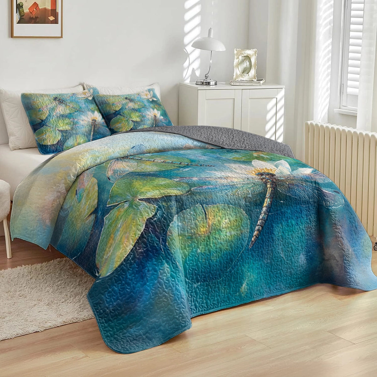 Shineful All Season Quilt 3-Piece Set - Tranquil Dragonfly Dreams