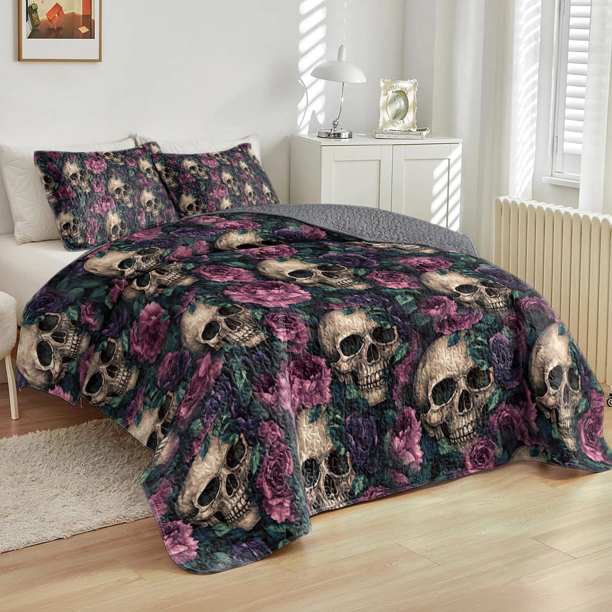 Shineful All Season Quilt 3-Piece Set - Gothic Garden Skull