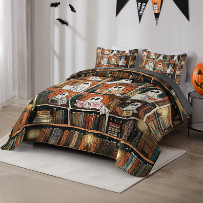 Shineful All Season Quilt 3-Piece Set Spooky Ghost Readers