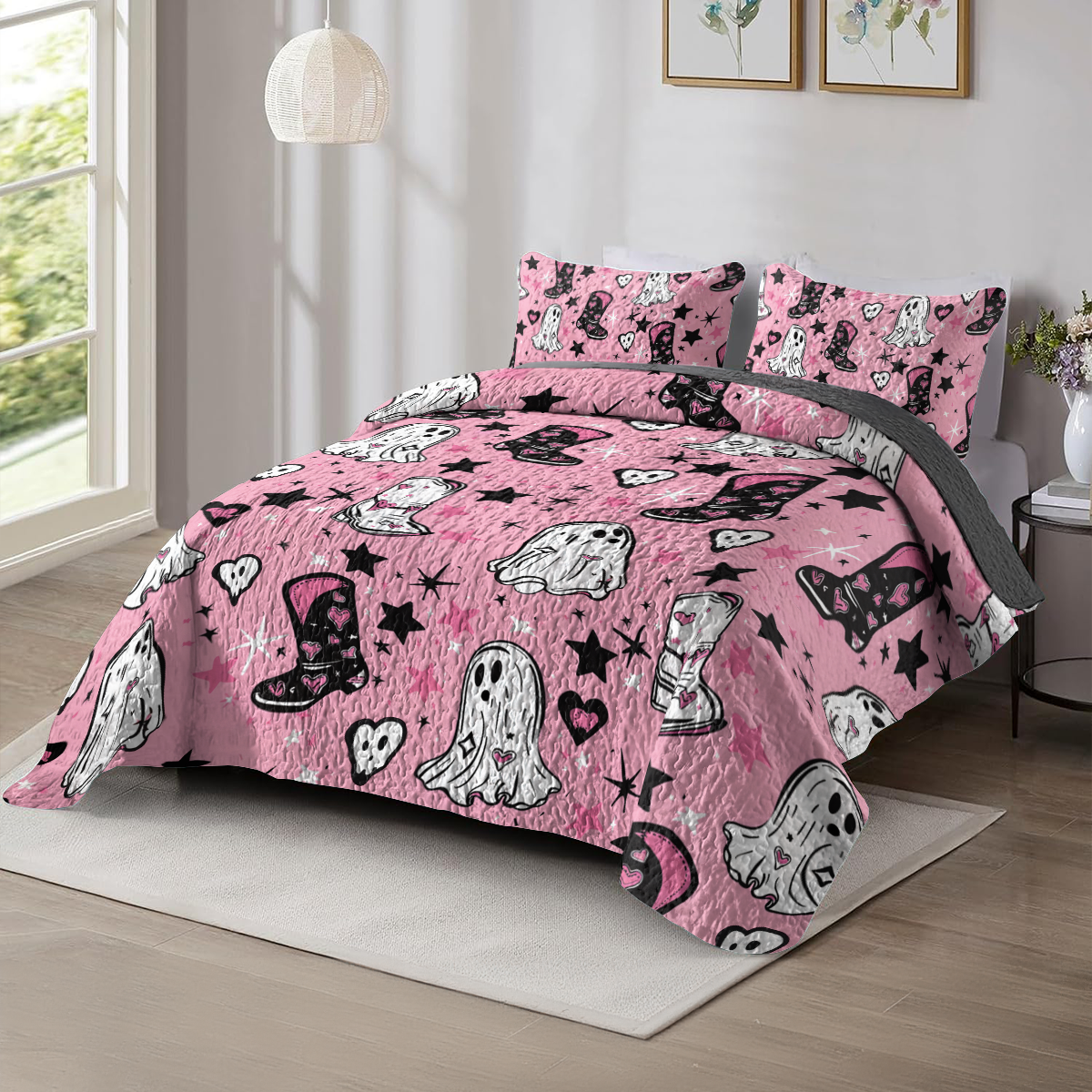 Shineful All Season Quilt 3-Piece Set Ghostly Pink Cowgirl