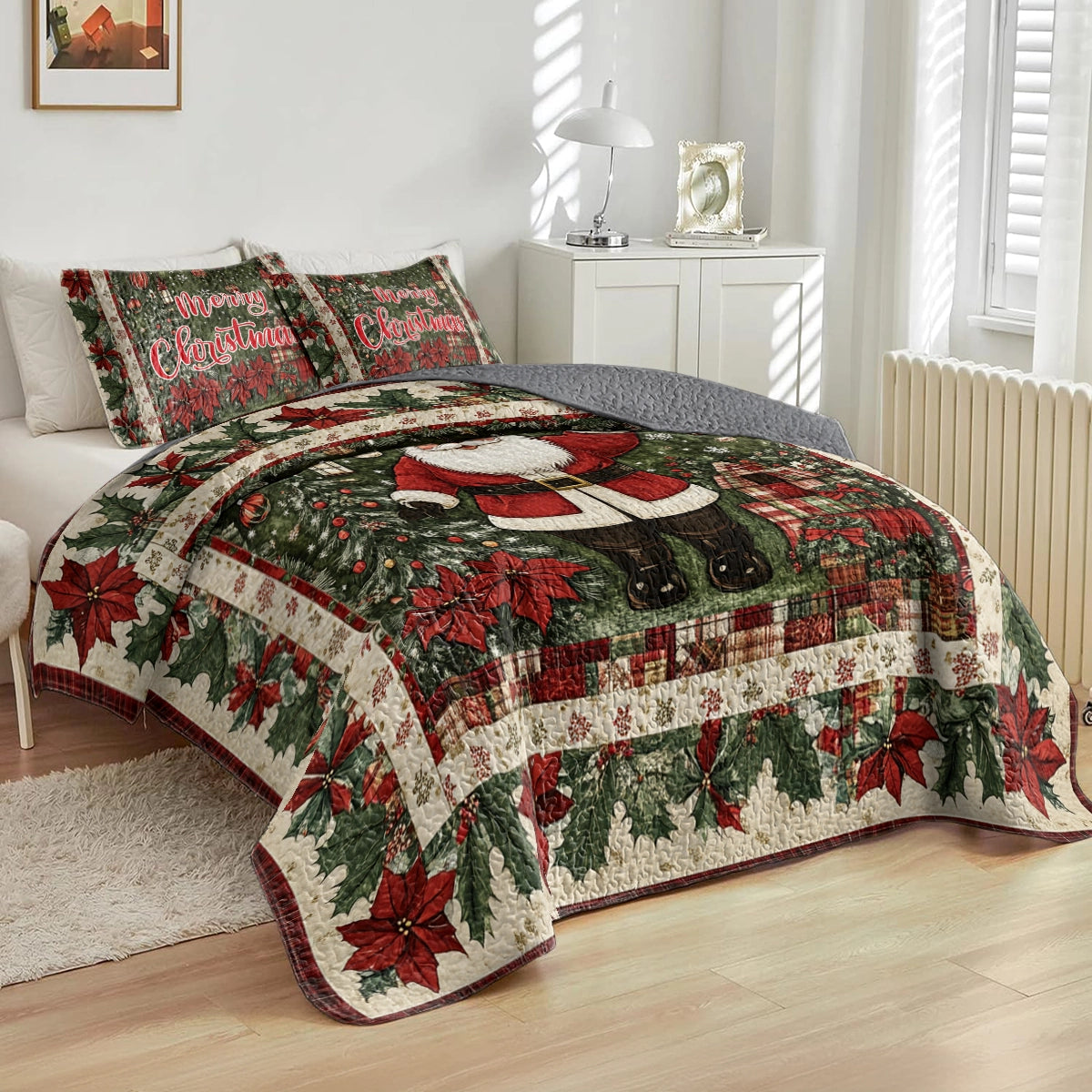 Shineful All Season Quilt 3-Piece Set Christmas Santa's Festive Cheer